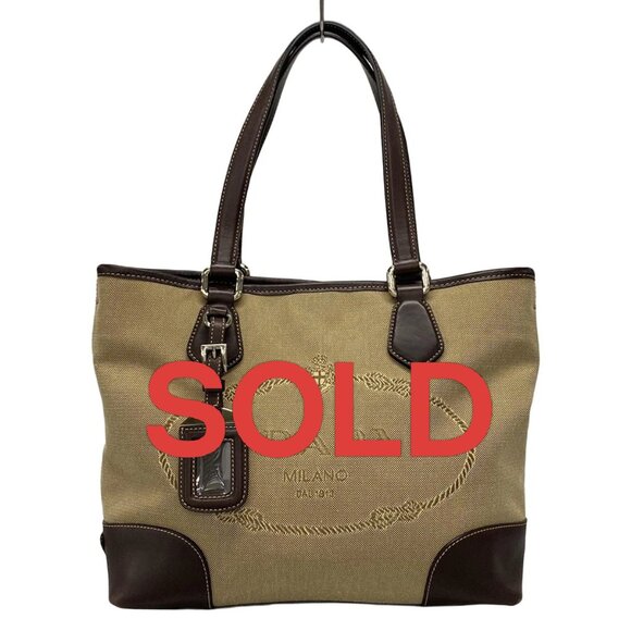 PRADA Logo Jacquard Beige Dark Brown Jacquard Leather Tote Bag 656-042725 - Picture 1 of 14